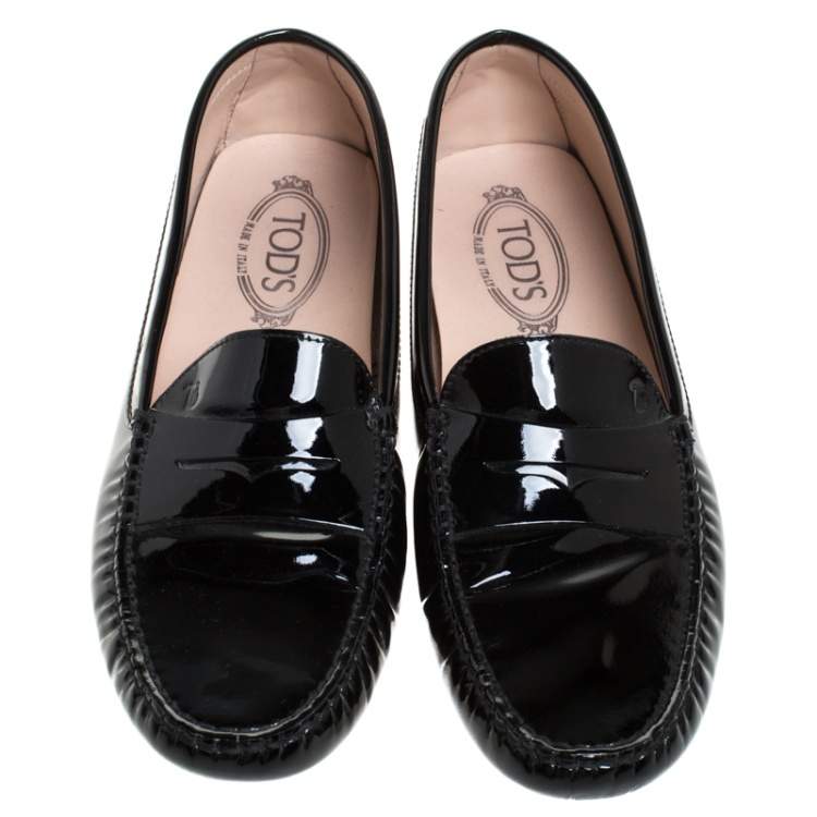 Pre Owned Tod's Black Patent Leather Penny Slip On Loafers Size 42