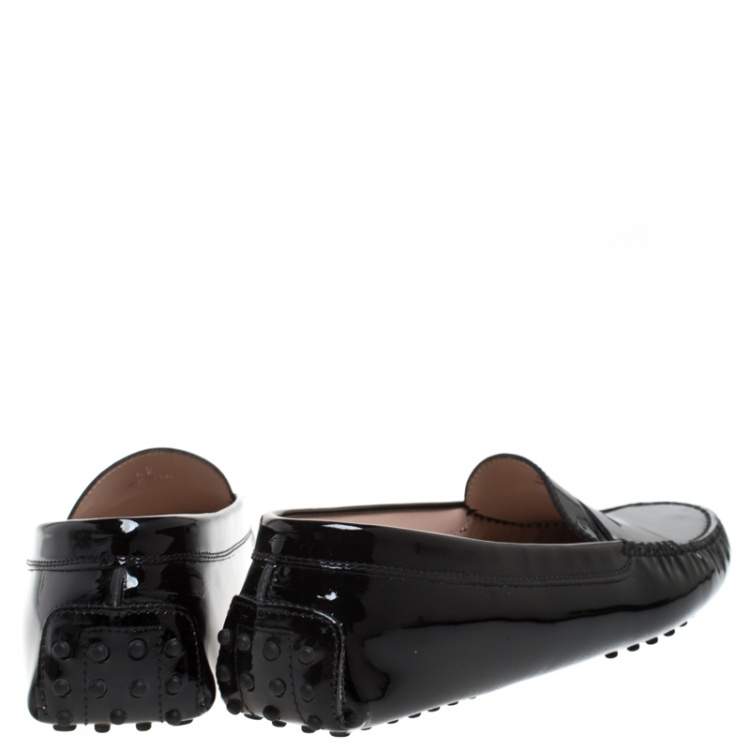 Pre Owned Tod's Black Patent Leather Penny Slip On Loafers Size 42