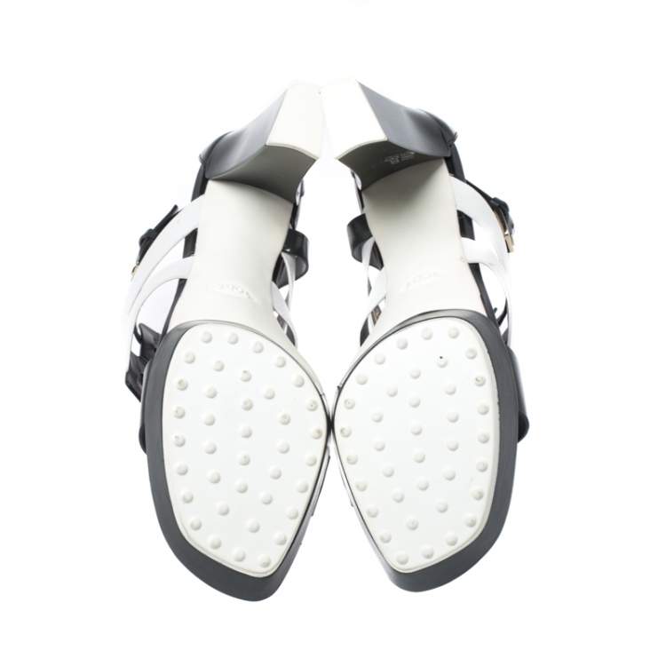 Pre Owned Tod's Two Tone Leather Cutout Platform Ankle Strap Sandals Size 39.5
