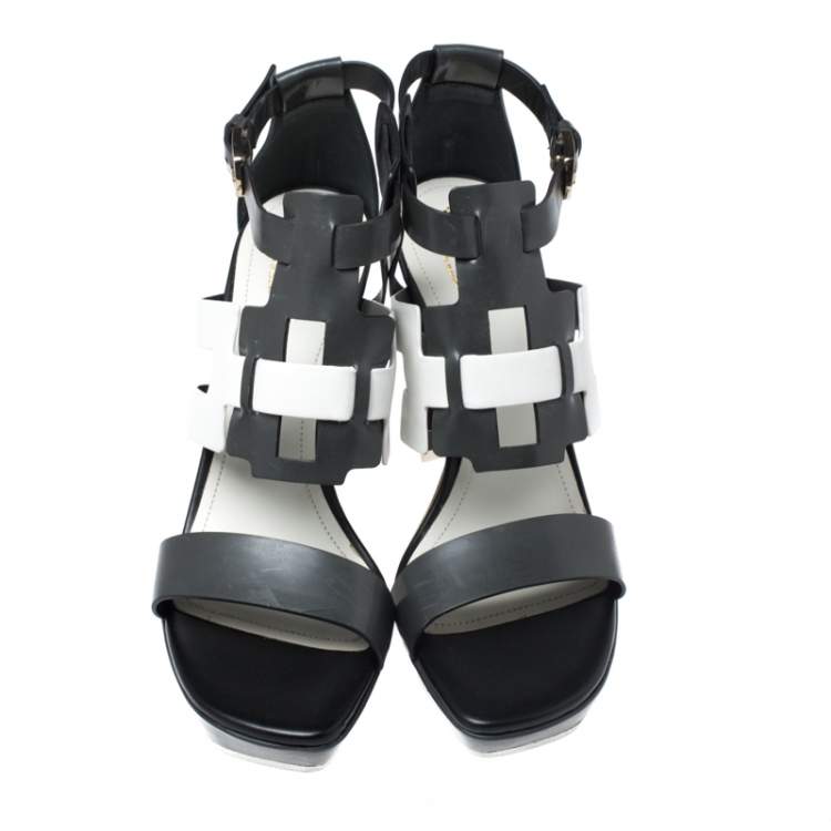 Pre Owned Tod's Two Tone Leather Cutout Platform Ankle Strap Sandals Size 39.5