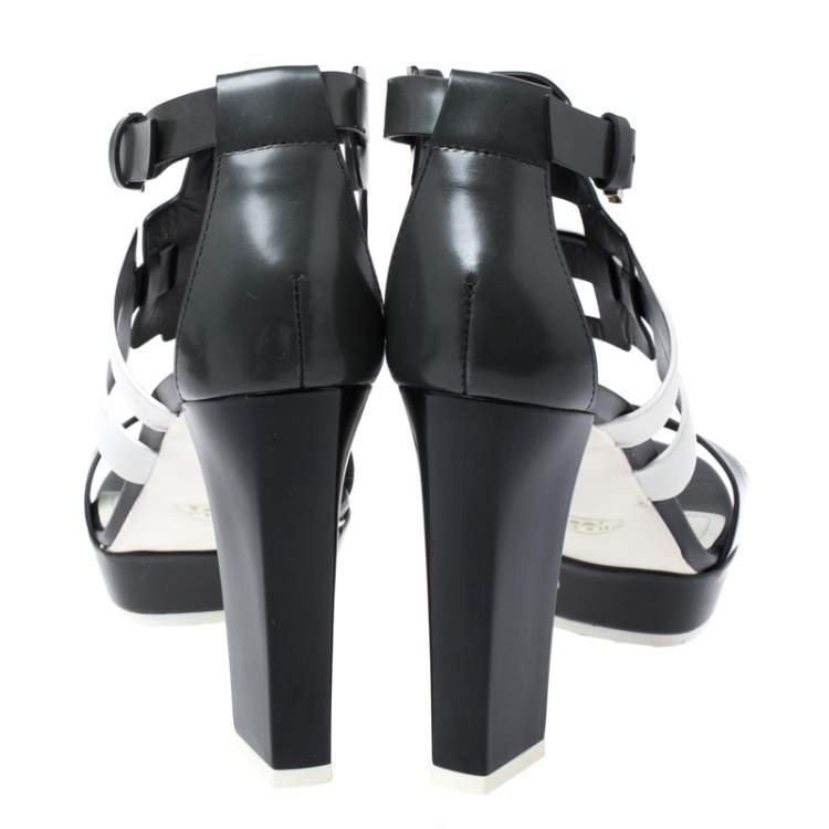 Pre Owned Tod's Two Tone Leather Cutout Platform Ankle Strap Sandals Size 39.5