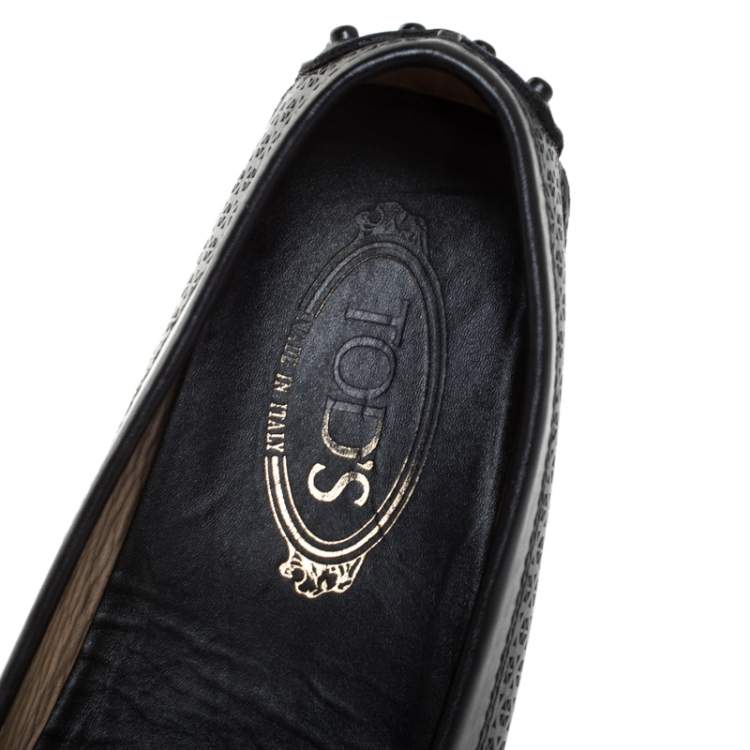 Pre Owned Tod's Black Perforated Leather Penny Slip On Loafers Size 37