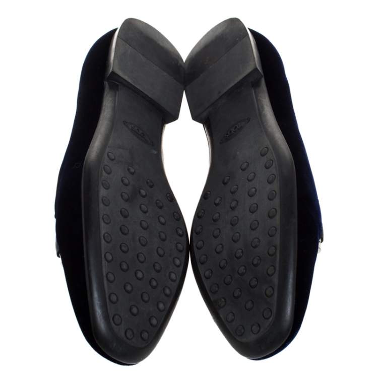 Pre Owned Tod's Blue Velvet Double T Smoking Slippers Size 37