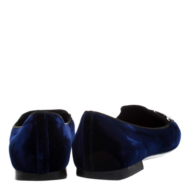 Pre Owned Tod's Blue Velvet Double T Smoking Slippers Size 37