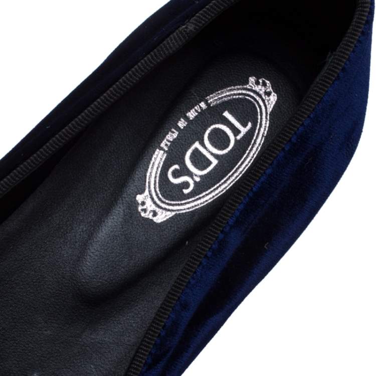 Pre Owned Tod's Blue Velvet Double T Smoking Slippers Size 37