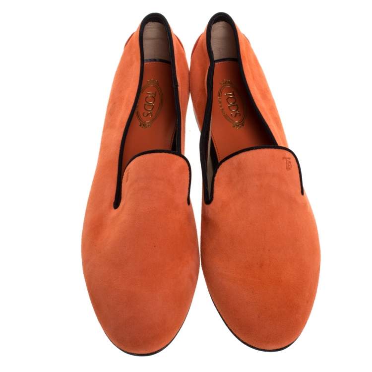 Pre Owned Tod's Orange Suede Smoking Slippers Size 39
