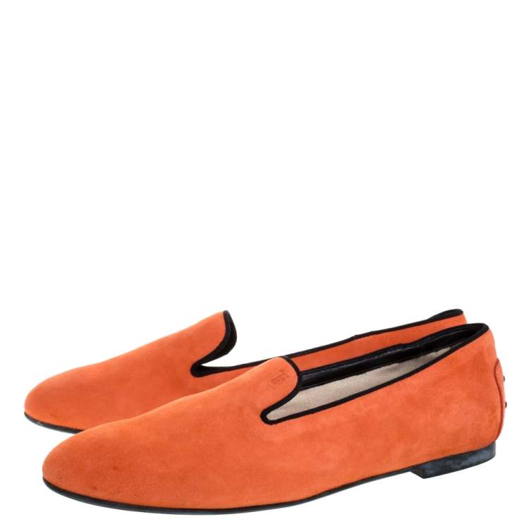 Pre Owned Tod's Orange Suede Smoking Slippers Size 39