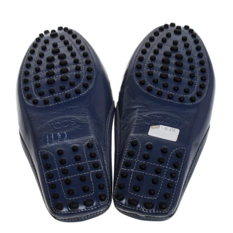 Pre Owned Tod's Blue Patent Leather Bow Flat Loafer Mules Size 37