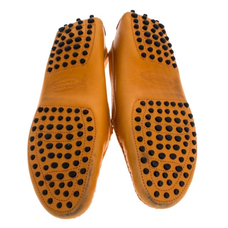 Pre Owned Tod's Orange Leather Penny Loafers Size 38.5