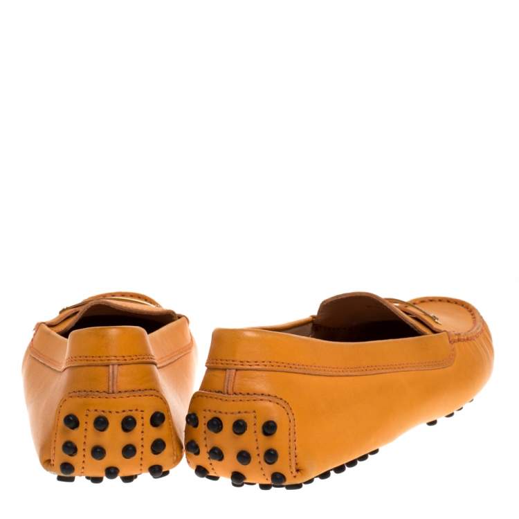 Pre Owned Tod's Orange Leather Penny Loafers Size 38.5
