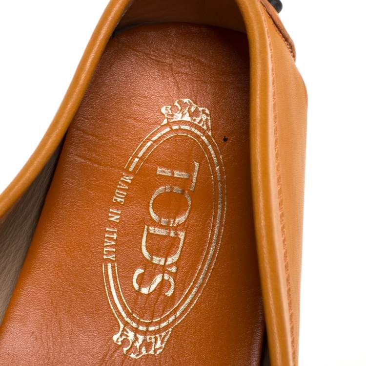 Pre Owned Tod's Orange Leather Penny Loafers Size 38.5