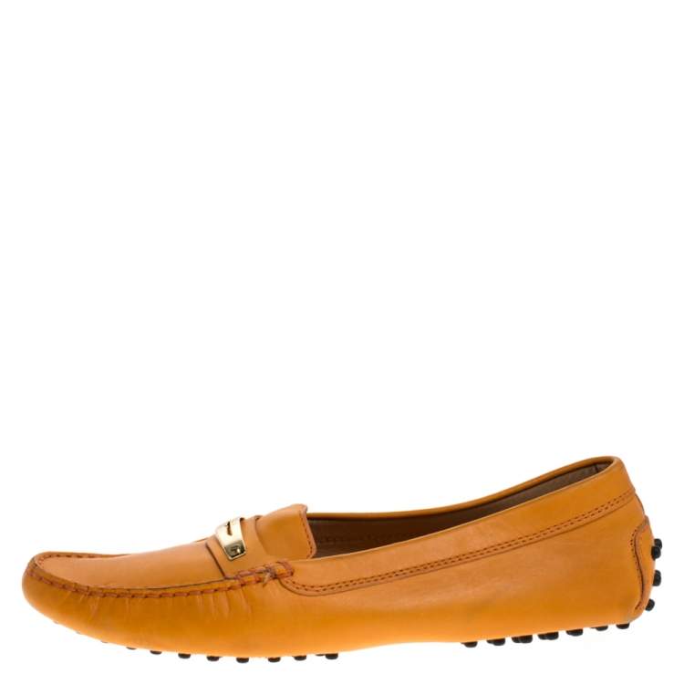 Pre Owned Tod's Orange Leather Penny Loafers Size 38.5