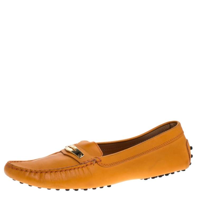 Pre Owned Tod's Orange Leather Penny Loafers Size 38.5