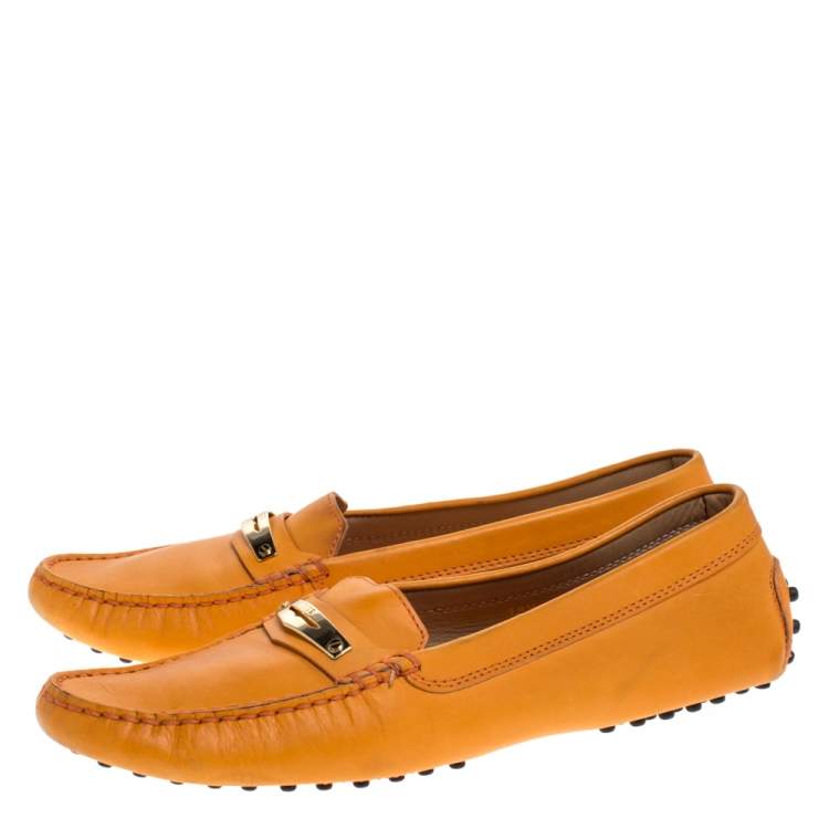 Pre Owned Tod's Orange Leather Penny Loafers Size 38.5