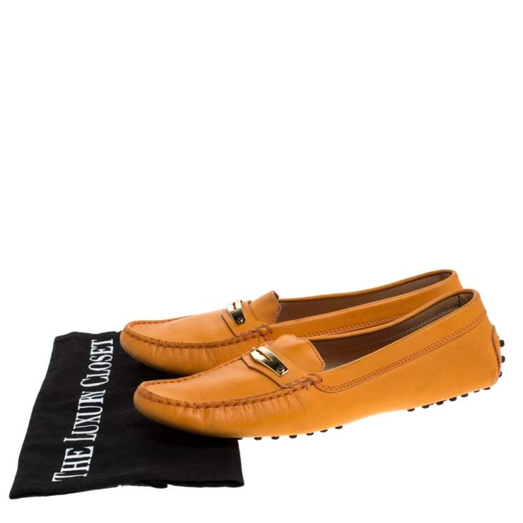 Pre Owned Tod's Orange Leather Penny Loafers Size 38.5