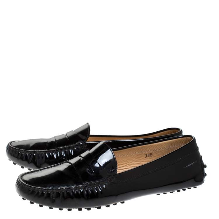 Pre Owned Tod's Black Patent Leather Penny Slip On Loafers Size 39.5