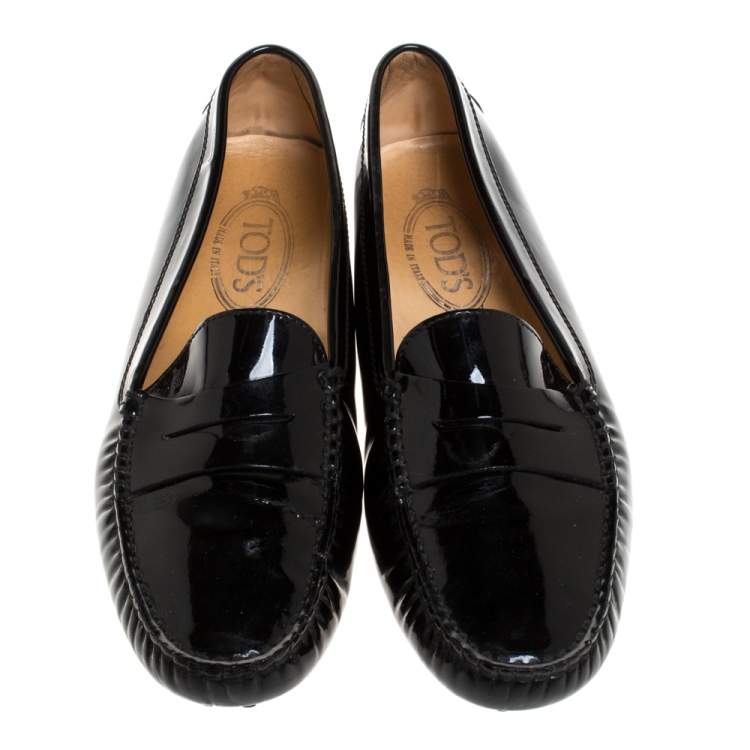 Pre Owned Tod's Black Patent Leather Penny Slip On Loafers Size 39.5