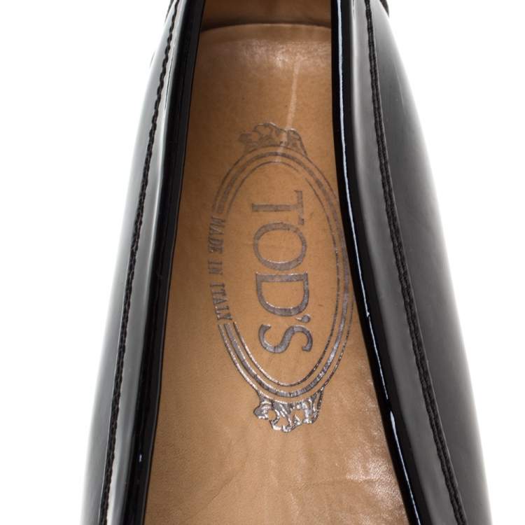 Pre Owned Tod's Black Patent Leather Penny Slip On Loafers Size 39.5