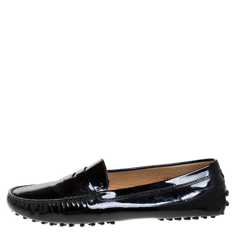 Pre Owned Tod's Black Patent Leather Penny Slip On Loafers Size 39.5