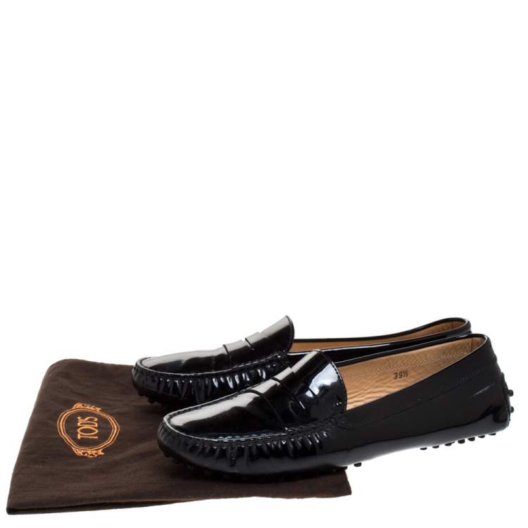 Pre Owned Tod's Black Patent Leather Penny Slip On Loafers Size 39.5