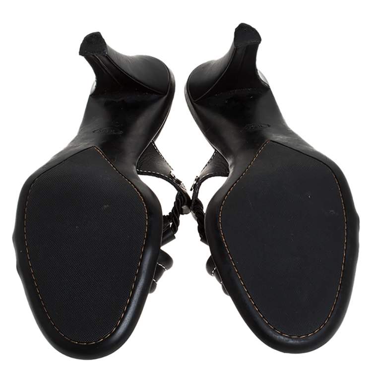 Pre Owned Tod's Black Leather Cross Strap Open Toe Sandals Size 39