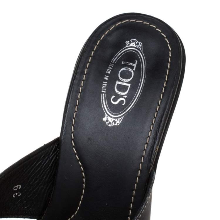 Pre Owned Tod's Black Leather Cross Strap Open Toe Sandals Size 39