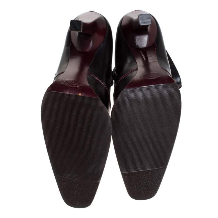 Pre Owned Tod's Black Leather Pointed Toe Ankle Boots Size 38