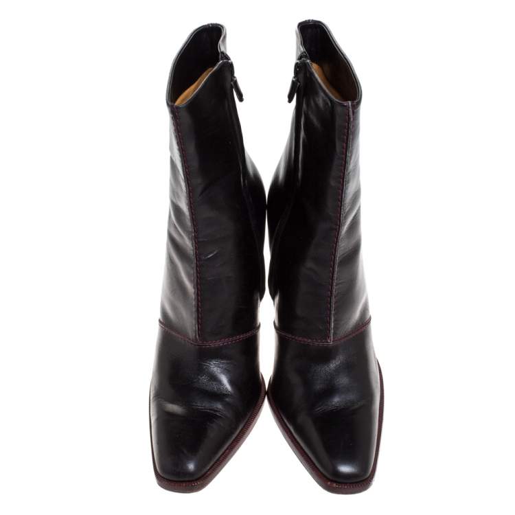 Pre Owned Tod's Black Leather Pointed Toe Ankle Boots Size 38