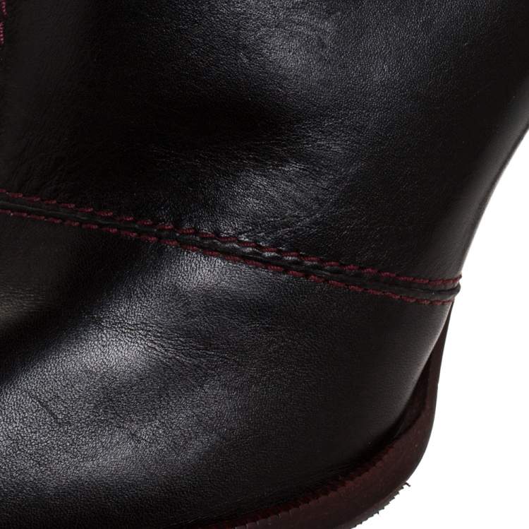 Pre Owned Tod's Black Leather Pointed Toe Ankle Boots Size 38