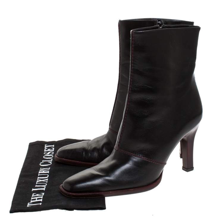 Pre Owned Tod's Black Leather Pointed Toe Ankle Boots Size 38