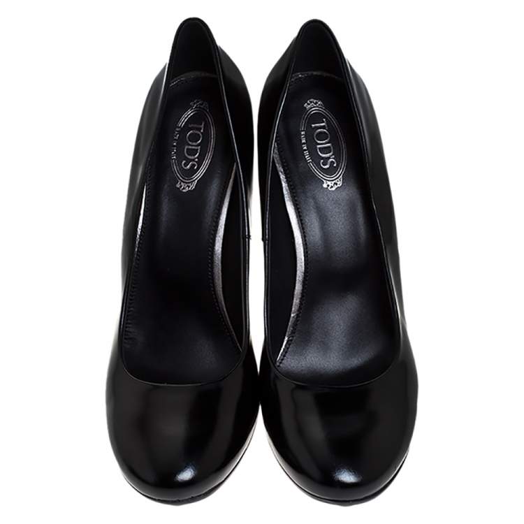 Pre Owned Tod's Black Leather Round Toe Pumps Size 36