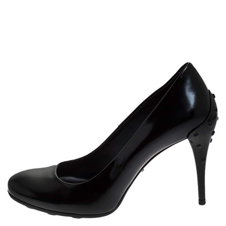 Pre Owned Tod's Black Leather Round Toe Pumps Size 36