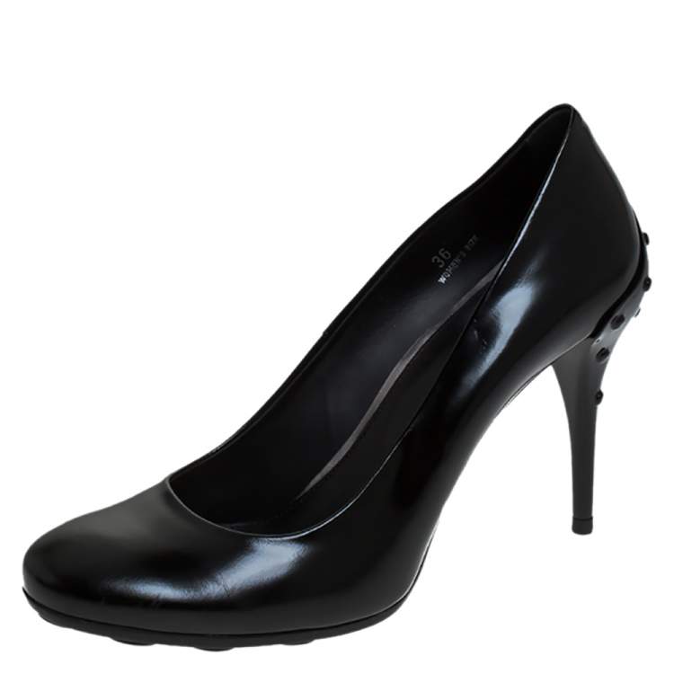 Pre Owned Tod's Black Leather Round Toe Pumps Size 36