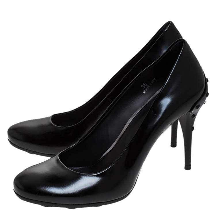 Pre Owned Tod's Black Leather Round Toe Pumps Size 36