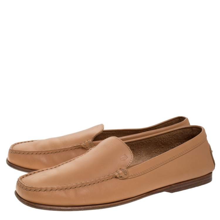 Pre Owned Tod's Tan Leather Slip On Loafers Size 40