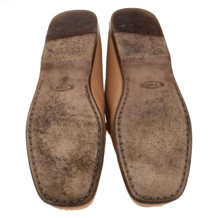 Pre Owned Tod's Tan Leather Slip On Loafers Size 40