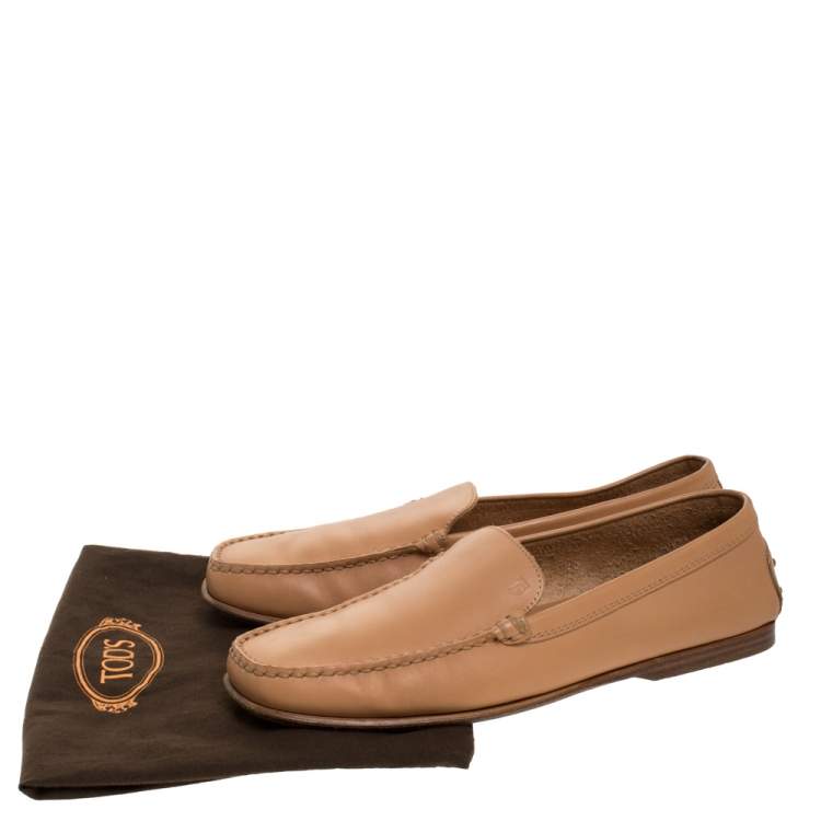 Pre Owned Tod's Tan Leather Slip On Loafers Size 40