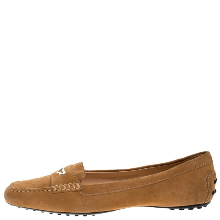 Pre Owned Tod's Beige Suede Slip On Penny Loafers Size 40