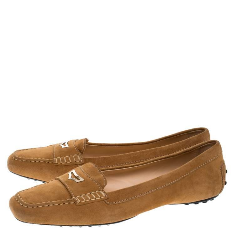 Pre Owned Tod's Beige Suede Slip On Penny Loafers Size 40