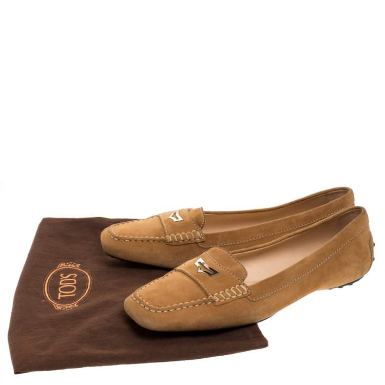 Pre Owned Tod's Beige Suede Slip On Penny Loafers Size 40