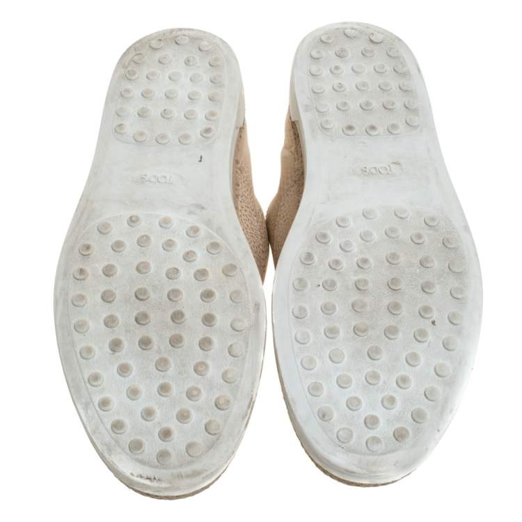 Pre Owned Tod's Cream Textured Leather Francesina Espadrille Slip On Sneakers Size 39