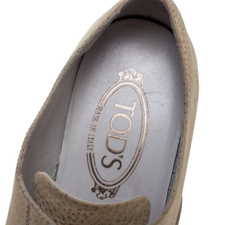 Pre Owned Tod's Cream Textured Leather Francesina Espadrille Slip On Sneakers Size 39