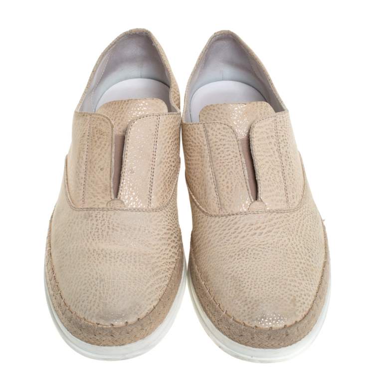 Pre Owned Tod's Cream Textured Leather Francesina Espadrille Slip On Sneakers Size 39