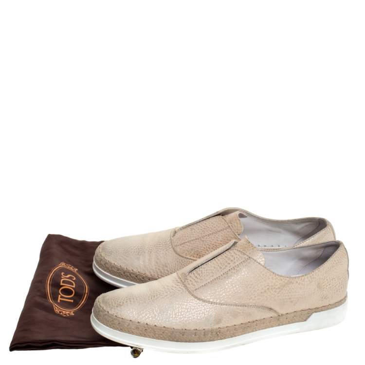 Pre Owned Tod's Cream Textured Leather Francesina Espadrille Slip On Sneakers Size 39