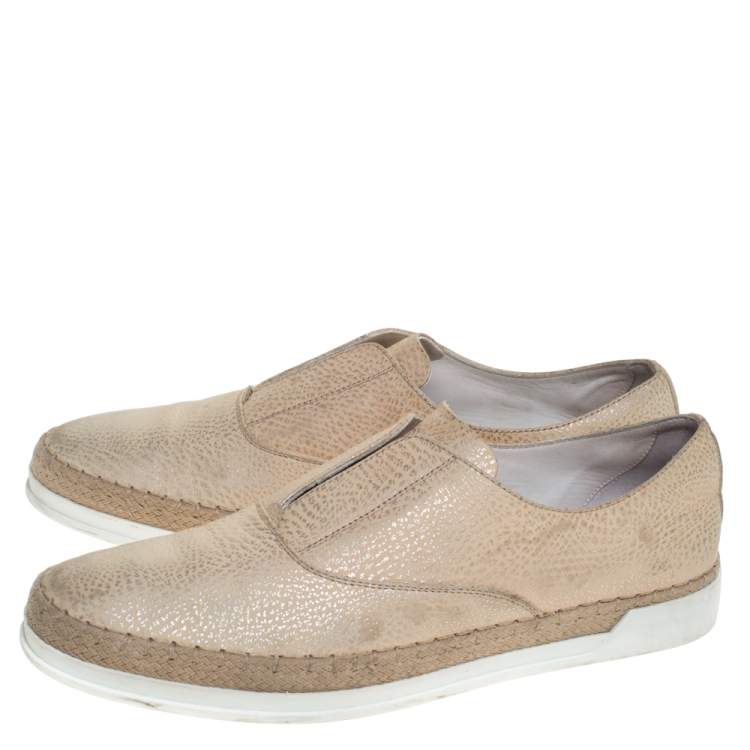 Pre Owned Tod's Cream Textured Leather Francesina Espadrille Slip On Sneakers Size 39