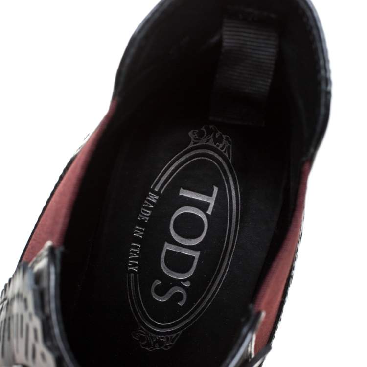 Pre Owned Tod's Black Lasercut  Leather Ankle Boots Size 37