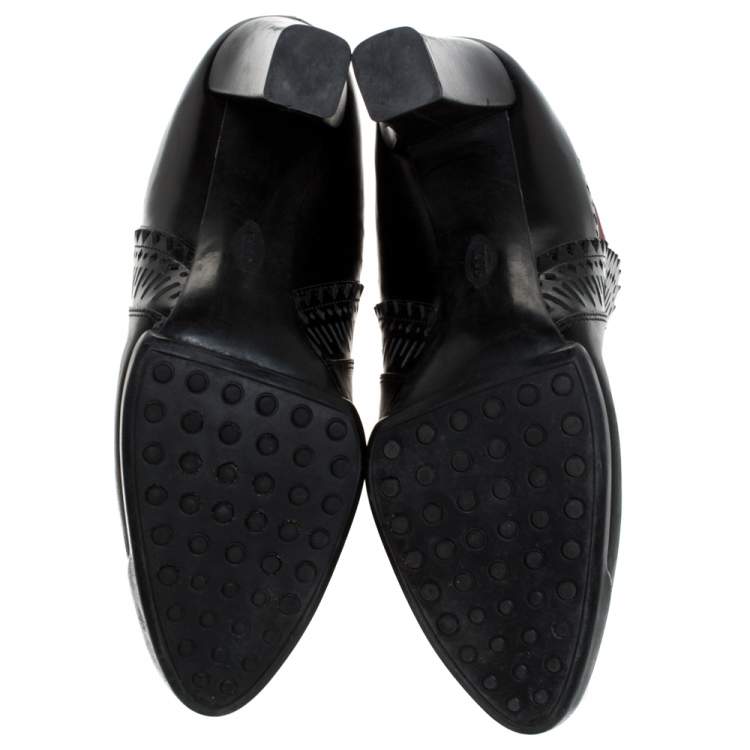 Pre Owned Tod's Black Lasercut  Leather Ankle Boots Size 37