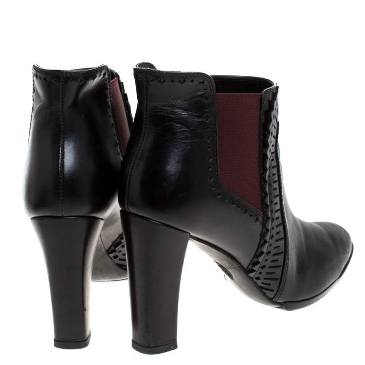 Pre Owned Tod's Black Lasercut  Leather Ankle Boots Size 37