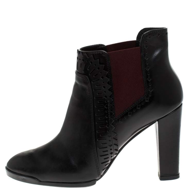 Pre Owned Tod's Black Lasercut  Leather Ankle Boots Size 37