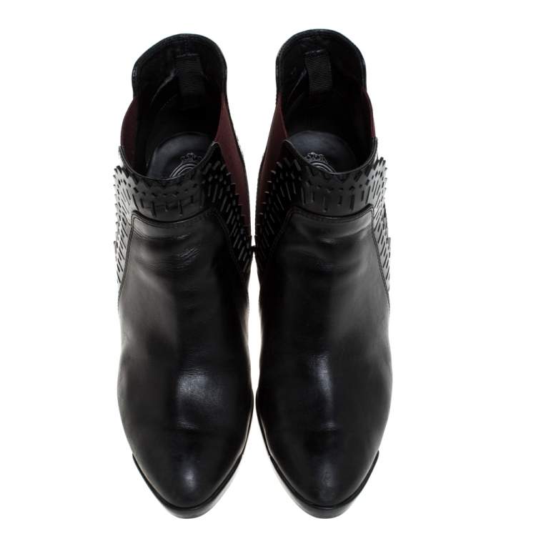 Pre Owned Tod's Black Lasercut  Leather Ankle Boots Size 37